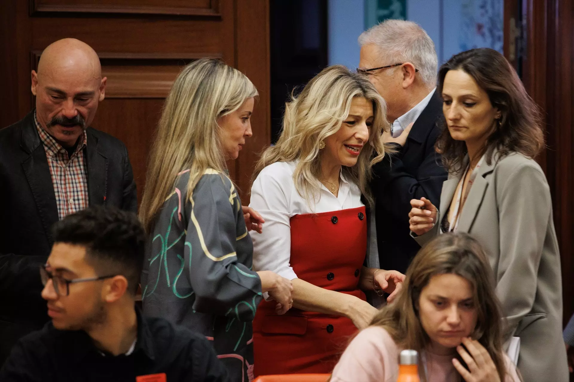 Guijarro, Martínez Barbero y Díaz durante una reunión del grupo Sumar. Imagen de archivo. — Alejandro Martínez Vélez / Europa Press