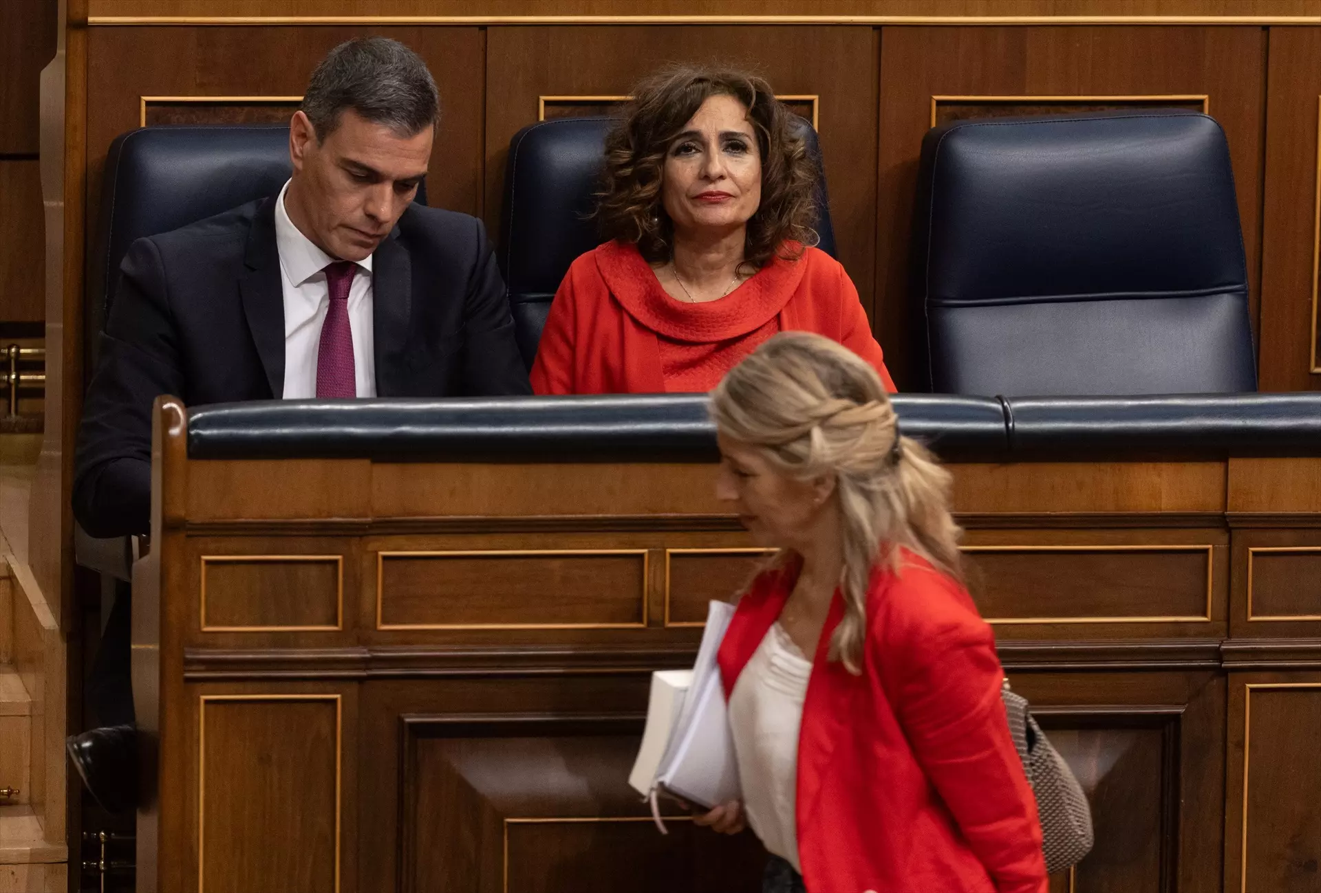 Pedro Sánchez, María Jesús Montero y Yolanda Díaz en el Congreso. Imagen de archivo. — Eduardo Parra / Europa Press