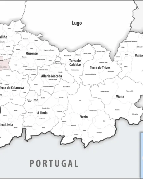 Mapa de Ourense por municipios con Avión